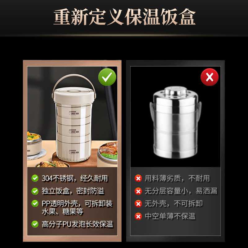 手提便携多层饭盒发泡保温桶提锅日式密封保温饭桶保温饭盒保鲜盒