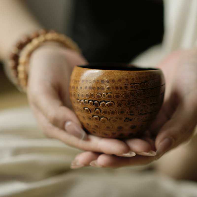复古传统中式天然自然竹根大漆主人杯手工制作压手杯天然竹杯