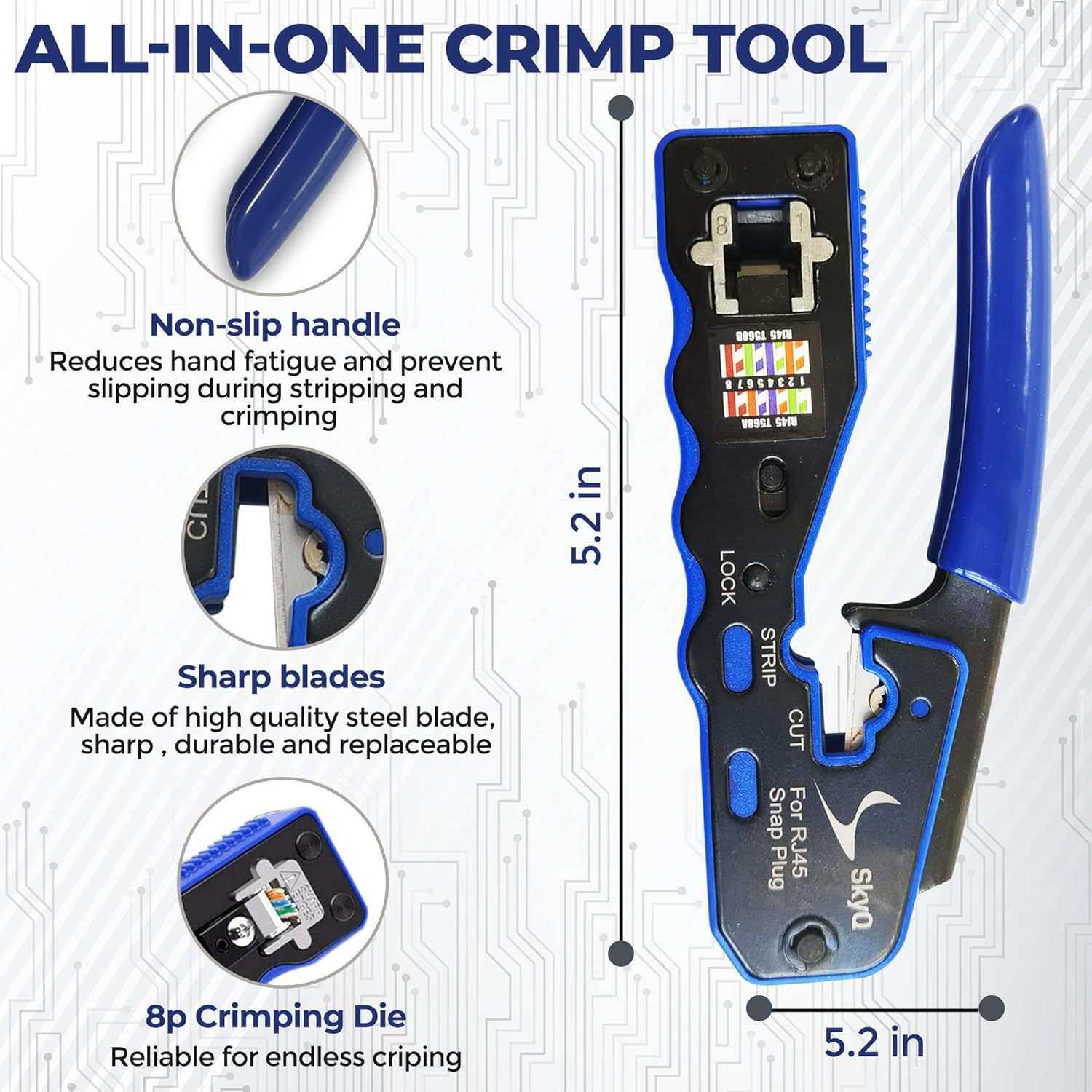 RJ45 Pass Through Crimp Tool Kit for Cat5, Cat6 termination