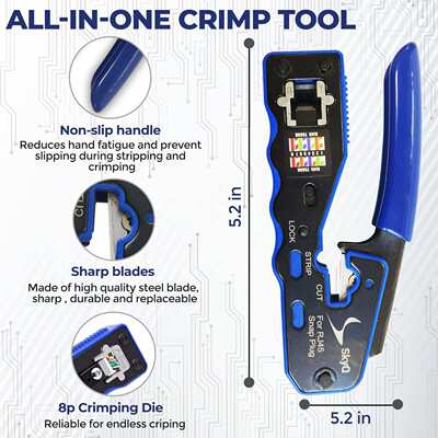 RJ45 Pass Through Crimp Tool Kit for Cat5, Cat6 termination