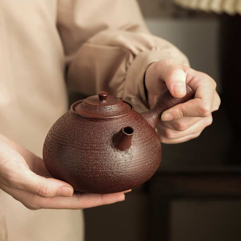 在瓷带盖侧把烤茶罐粗陶罐罐茶土陶公道杯煮茶器家用煮茶壶烤茶炉