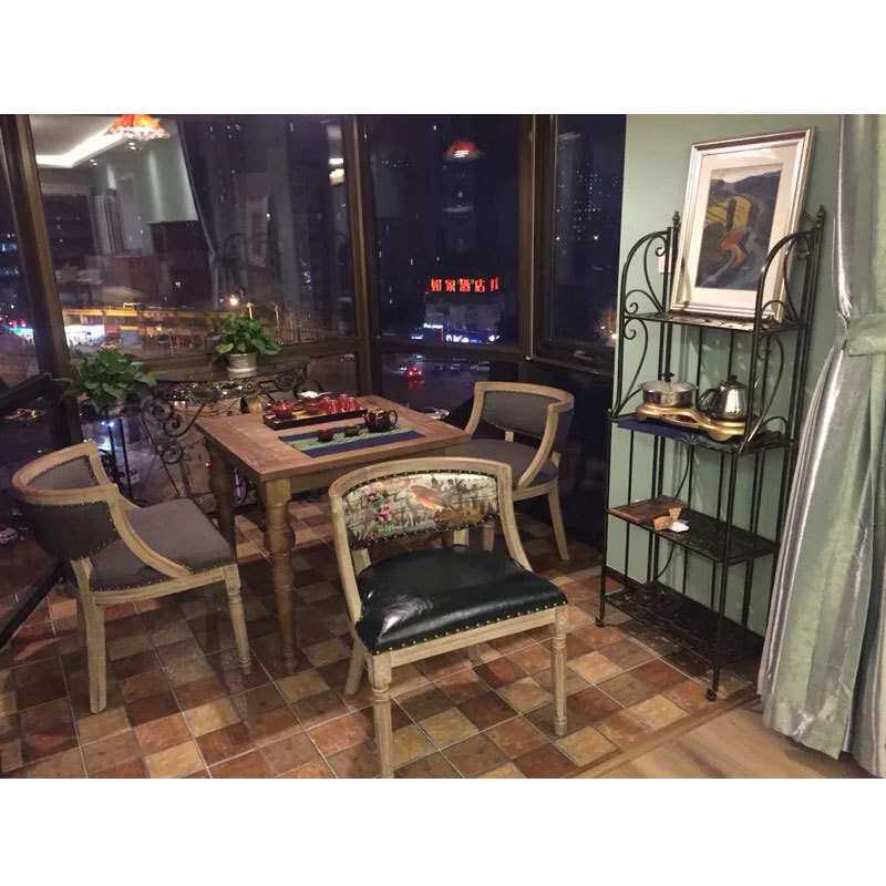 美式乡村餐椅欧式复古做旧皮革布艺餐椅实木仿古书椅咖啡休闲围椅