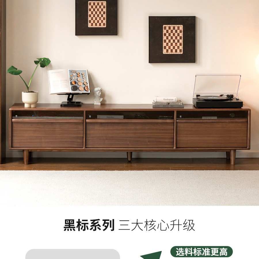 赫尔实木电视柜现代简约黑胡桃木地柜客厅黑标收纳储物柜一体
