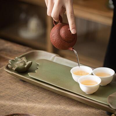 陶瓷茶盘家用轻奢新款创中式泡干泡台功夫意茶具带茶排水MOSHOU02