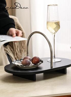 现代摆金属提JAO书手装饰件样板店间房酒民宿诧寂风木质黑色托盘