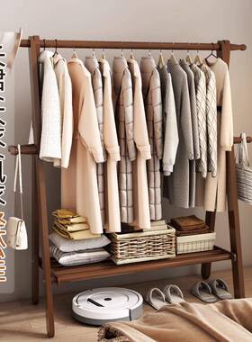 实木衣架卧室挂衣架PUZ落地衣收帽纳架子服家用折叠榉木房间晾衣