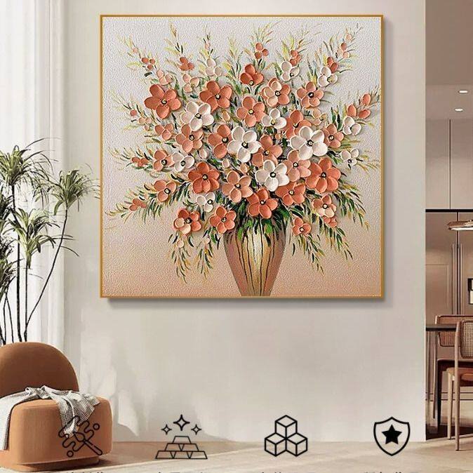 现代客厅油画花开富贵餐厅立体刀画玄关轻奢简约抽象花卉餐厅壁画