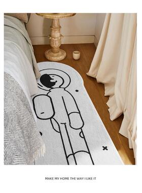 简约in奶s女354321创意客厅地毯可爱儿风童房卧室少床边毯白长条