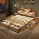 北欧实木床现代简约抽屉高储2物床1.OCB米.8箱米双人气压收纳主1