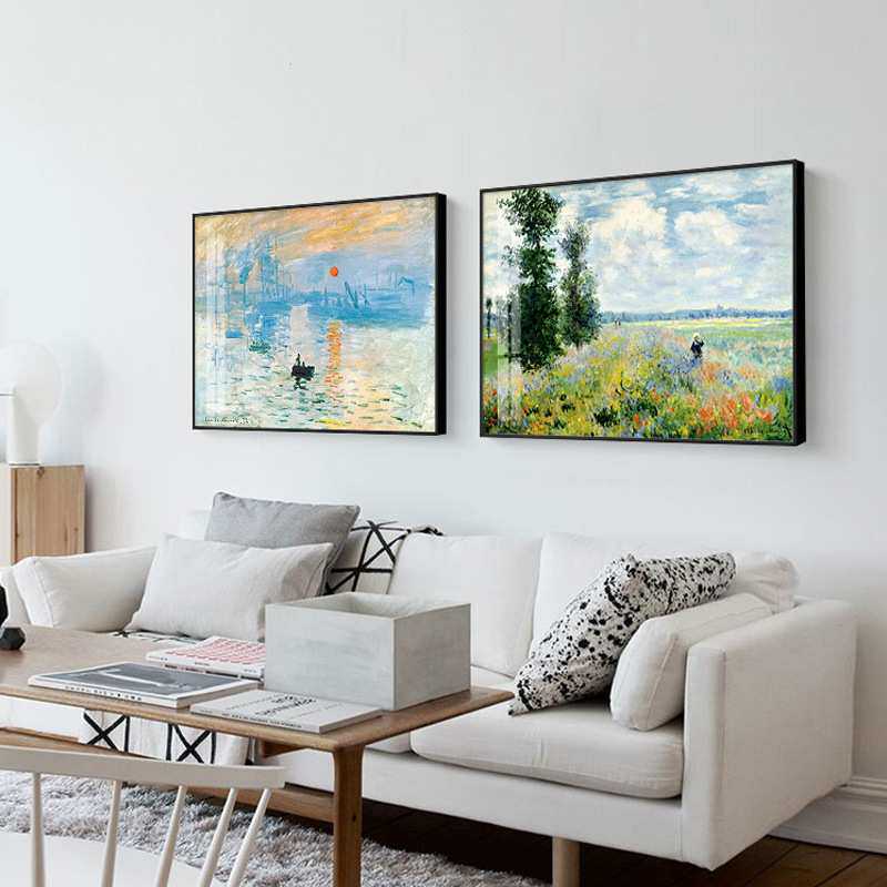 莫奈作品客厅装饰画沙发后面的玄关油画现代卧室饭厅墙画日出印象