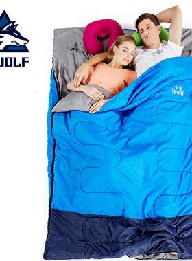 公狼户外露营成人睡袋秋冬季加厚防寒室内办公室午休野营双人睡袋