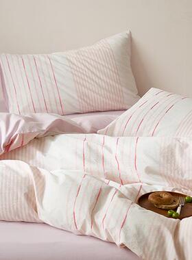 简约风 小清新条纹色织提花水洗棉全棉四件套1.8纯棉床单被套床品