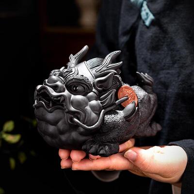 紫意砂金蟾茶创宠大号摆OHX件精品可养茶具茶招盘招财金蝉财貔貅