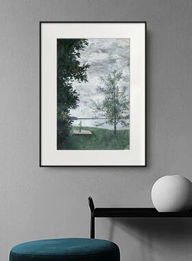 小清i饰n河边风景s风河新边风景装画客厅墙壁画小众文艺室床头背