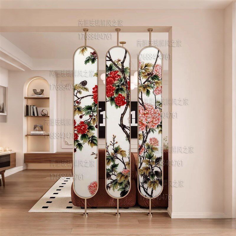 掐丝手绘珐琅彩法k式艺术玻璃客厅卧室玻璃屏风隔断入户正对门玄