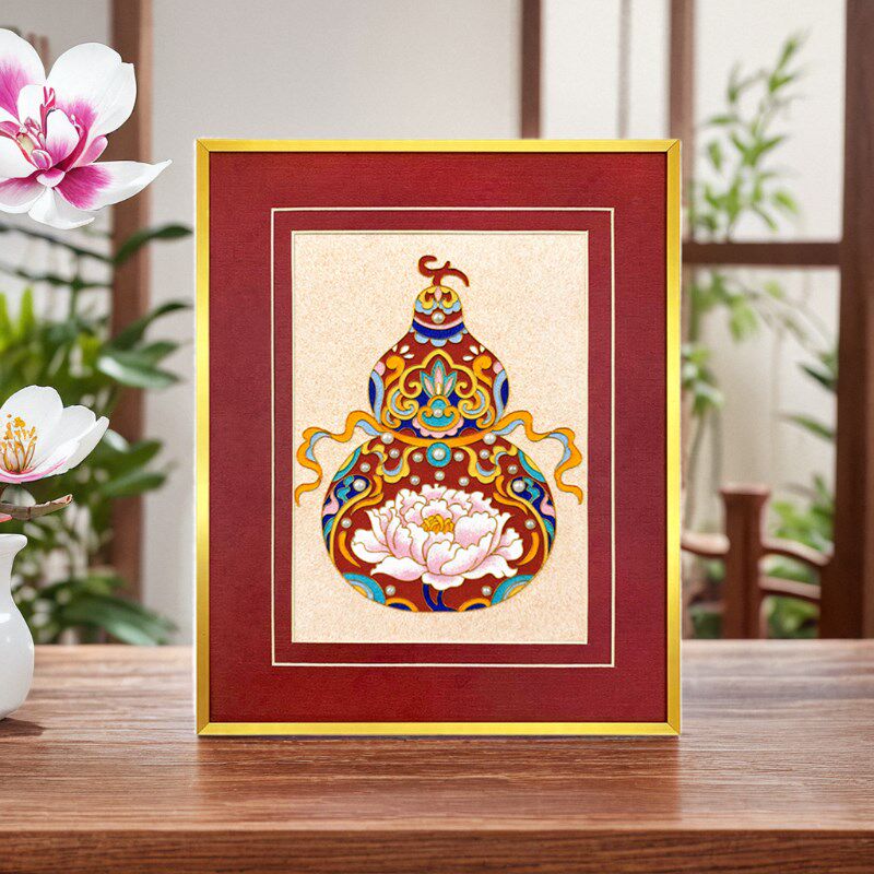 福禄牡丹葫芦景韵阁掐丝珐琅diy材料包 非遗手工礼物成品装饰画