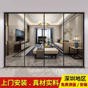 厨房推拉门折叠极窄边吊轨三连动客厅卫生间移门钢化玻璃拉门定制