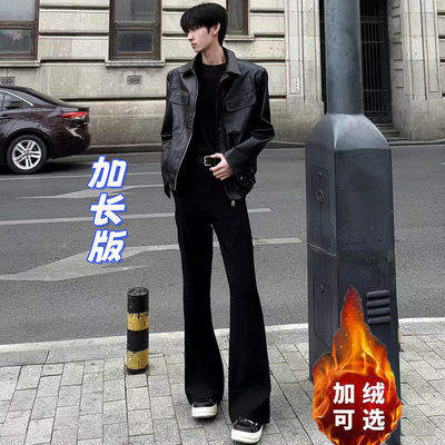 高个子加长版黑色微喇西裤男185c