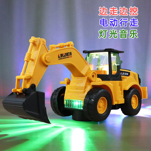 澄海玩具市场批发义乌小商品儿童百货发光电动万向推土机挖掘机