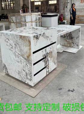 白色岩板岛台台面加工茶几电视柜圆餐桌面家用石板长方形吧台岛台