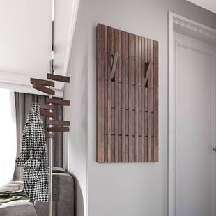 I1黑胡桃木钢琴键挂衣架上墙节省空间实木挂衣板入户衣帽架玄关置