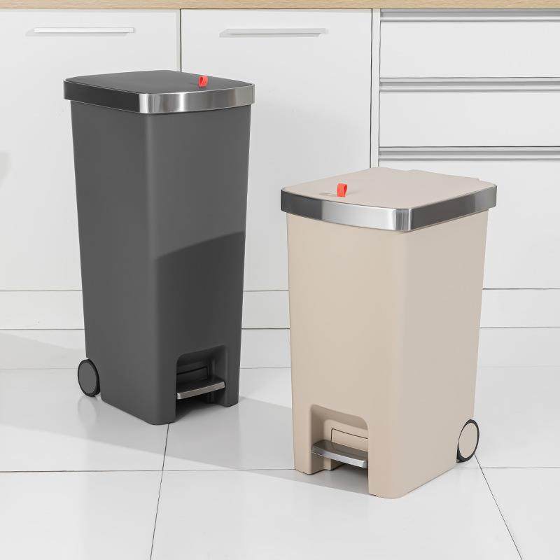 双艺垃圾桶大号大容量带盖脚踩式厨房垃圾桶带轮商用加厚大垃圾桶