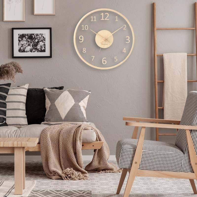 MJK钟表实木玻璃挂钟客厅家用时尚简约时钟挂墙轻奢北欧创意南舟