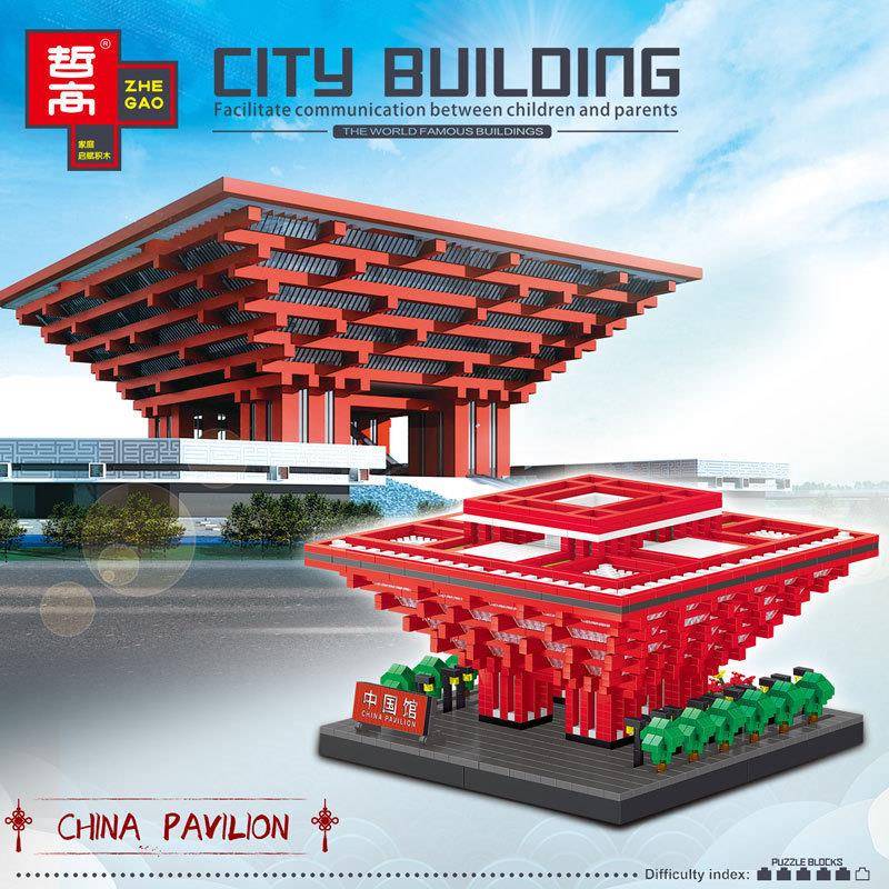 乐子创想LZ8198中国馆微颗粒国潮建筑模型摆件高难度益智积木玩具