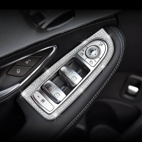 适用新c级内饰改装c180lc200l升窗器装饰框镶钻车窗升降面板贴圈