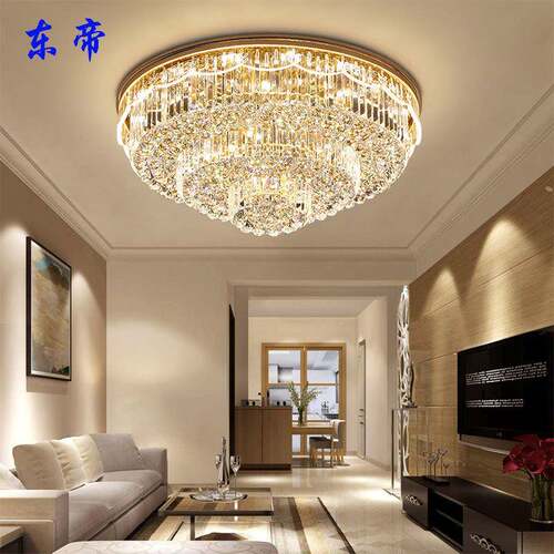 新款侧面发光LED客厅圆形水晶灯S金长方形吸顶灯卧室温馨灯