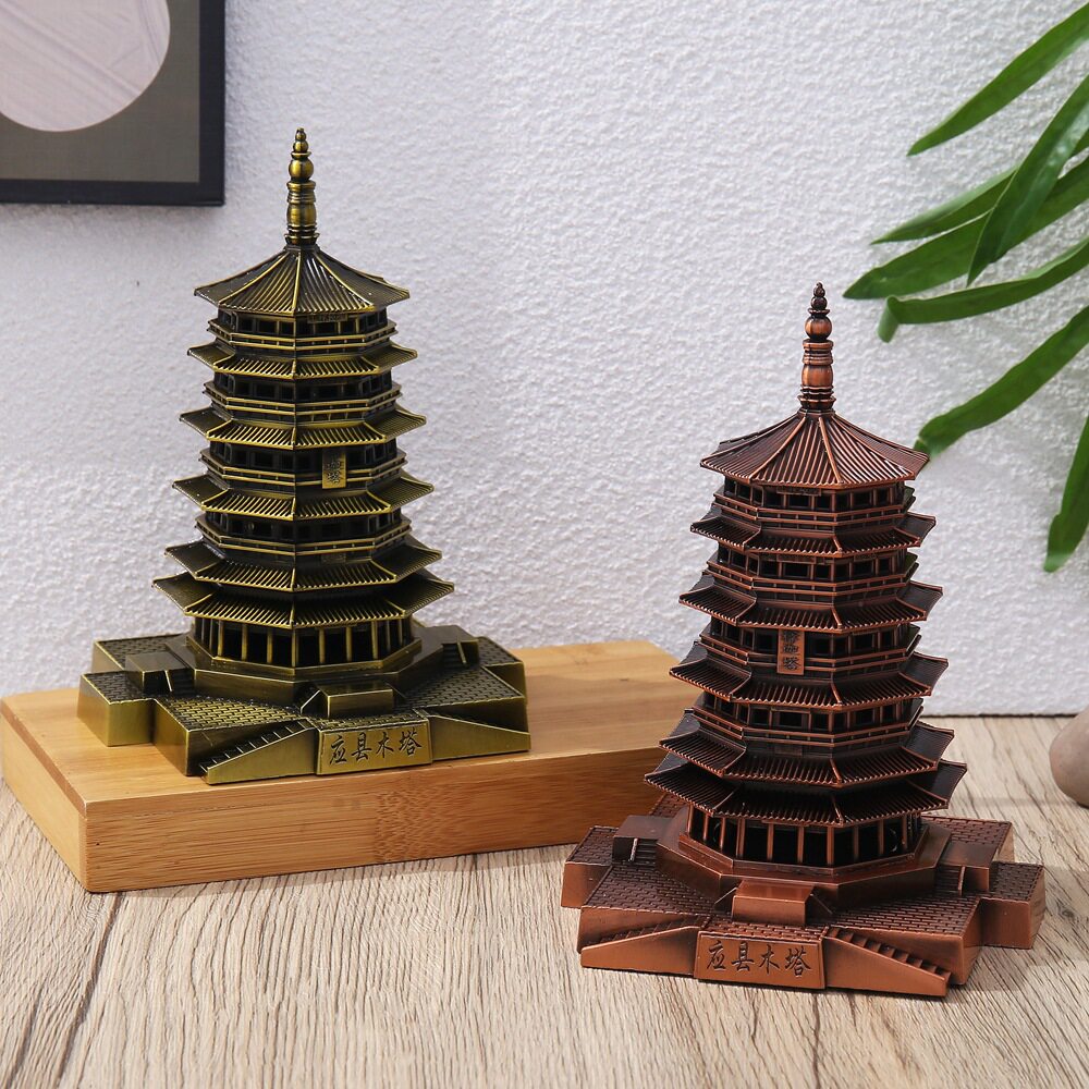 中国古建筑模型应县木塔释迦塔金属工艺品摆件山西旅游纪念品跨境