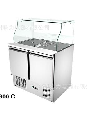 挖孔沙拉不锈钢工作台玻璃罩披萨份数盘风冷冷藏工作台110V/60HZ