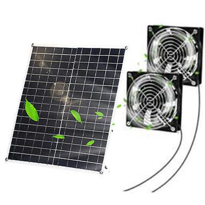 单晶20W防水太阳能双排气扇通风机适用于房车厨房鸡舍温室棚屋
