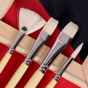 进口温莎牛顿艺术家猪鬃油画笔丙烯水粉绘画笔长/短平头圆头单支