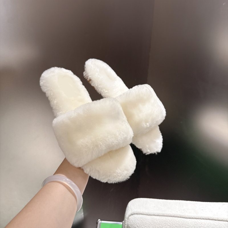 外穿女款防滑厚底毛绒棉拖鞋冬季