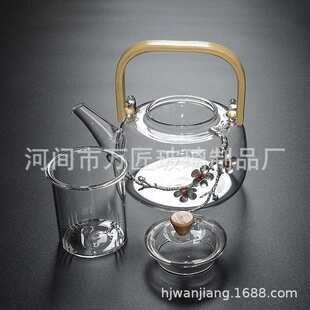 玻璃茶壶耐热加厚可明火加热大号耐高温煮茶壶竹把提梁烧水梅花壶