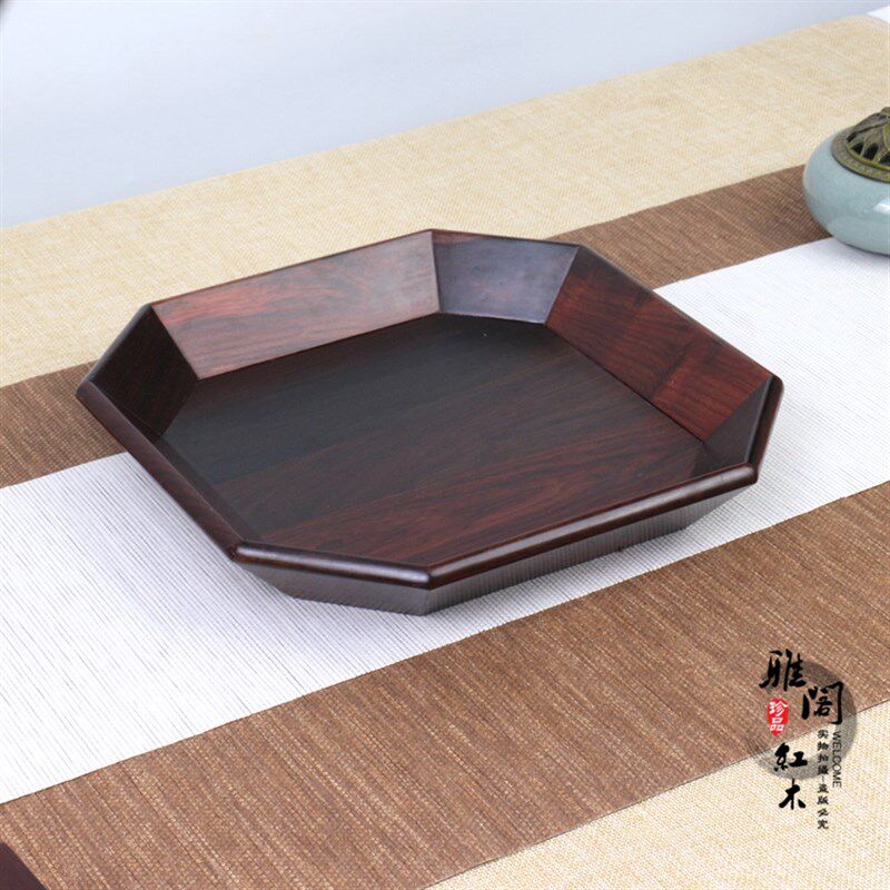 大红酸枝红木水果茶具托盘实木中式八角收纳盘茶壶茶具工艺品文盘