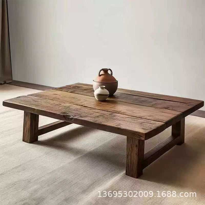 老榆木炕桌卧室飘窗桌复古方形小矮桌榆木家具干泡茶台榻榻米桌子