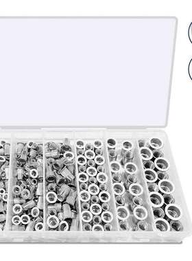 跨境220PCS盒装6.8-13.2mm304不锈钢平头铆钉螺母组合套件