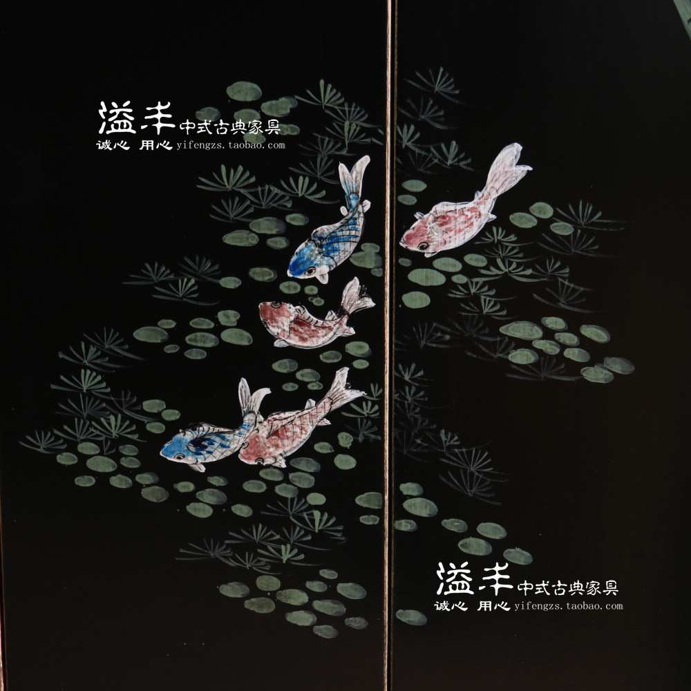 现代新中式仿古典实木彩绘书柜书橱复古客厅置物柜储物玄关门厅柜