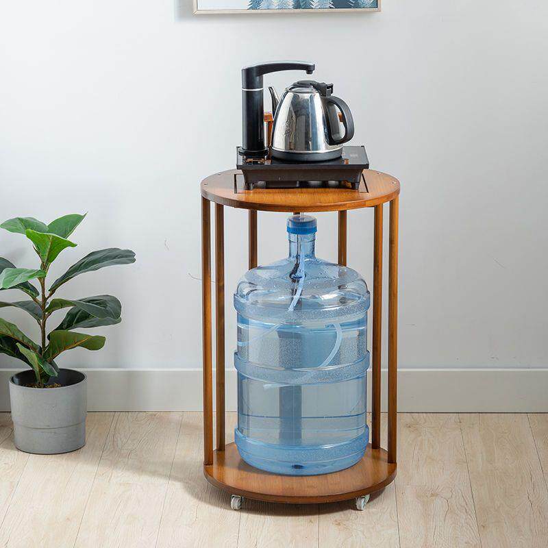 胡桃色移动茶柜烧水壶一体储茶柜架圆形泡茶台置物架茶水柜小茶车