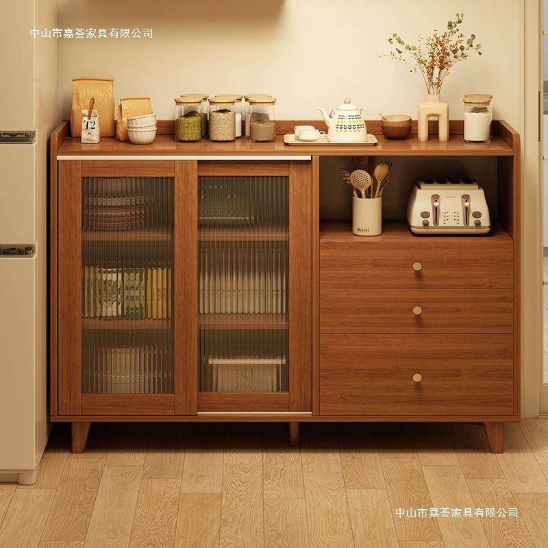 仿实木色餐边柜厨房碗柜收纳储物柜客厅置物架子多层杂物柜子高级