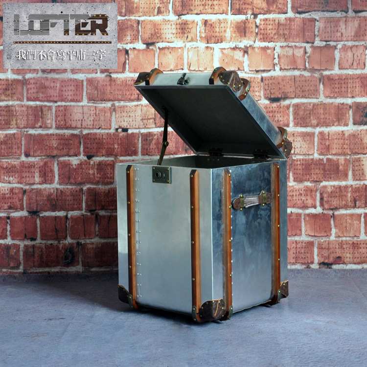 欧式复古茶几loft工业风铝皮铆钉怀旧收纳柜咖啡厅边柜家具