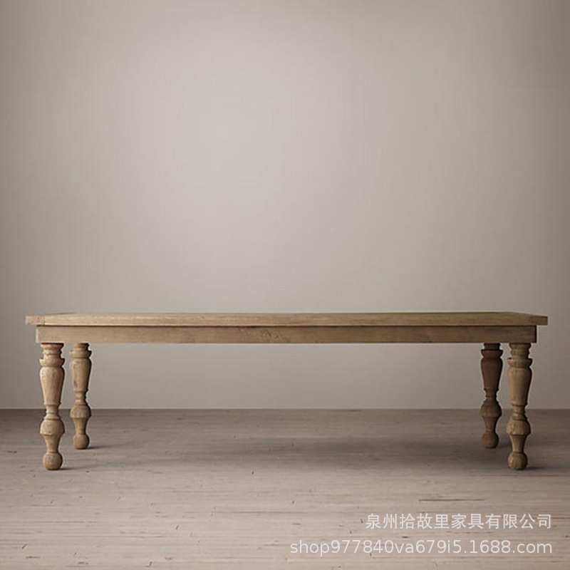美式做旧复古仿古实木餐桌欧式长方形餐台长桌西餐厅剧本杀展台桌