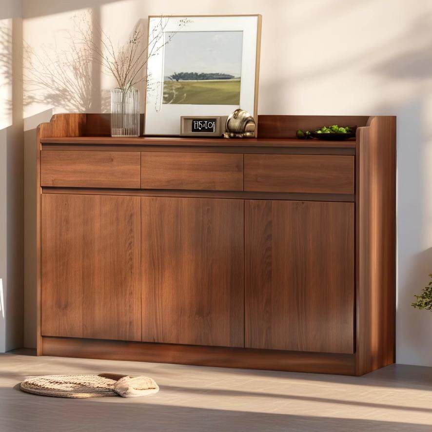 实木色落地餐边柜靠墙一体柜子储物柜客厅置物边柜收纳柜厨房橱柜