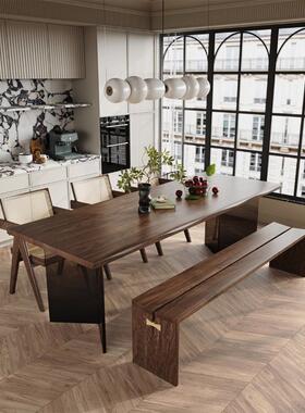 渐变亚克力悬浮餐桌诧寂风自然边长方形黑胡桃木实木书桌现代简约