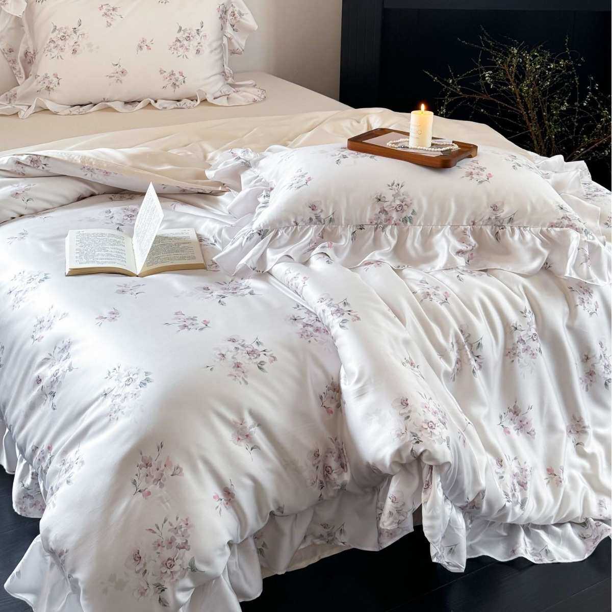 夏季凉感奥地利兰精天丝刺绣冰丝公主风床单被套床上用品套件