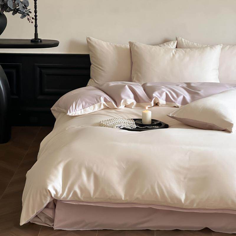 秋冬超细旦超柔简约纯色磨毛床上四件套件纯棉被套床单床笠用品