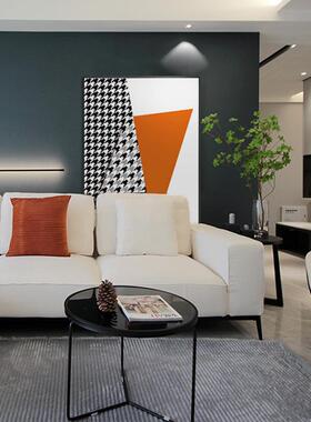 现代个性橙色创意几何装饰画墨绿色块抽象千鸟格样板房潮流挂画