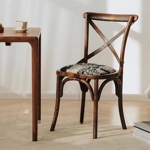 原宿林国风临海叉背椅中古实木餐椅家用法式餐厅椅子靠背椅高级